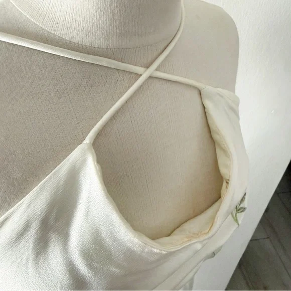 Vintage 90s Dave & Johnny White Satin Floral Embroidered Maxi Dress - Picture 6 of 9